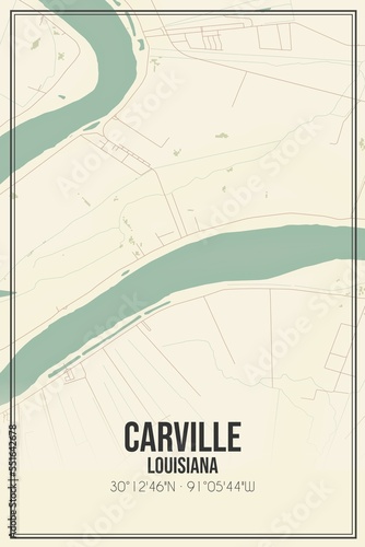 Retro US city map of Carville, Louisiana. Vintage street map. photo