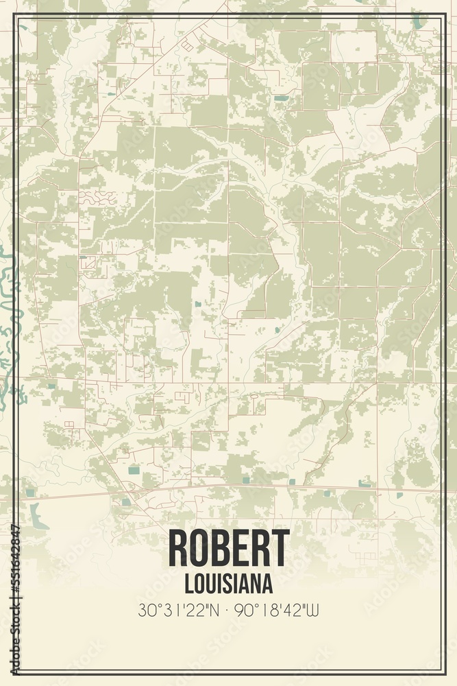 Retro US city map of Robert, Louisiana. Vintage street map.