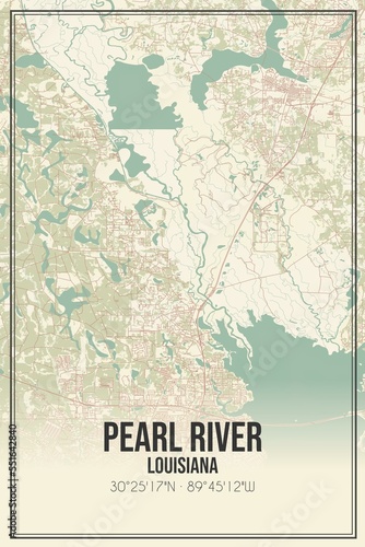 Retro US city map of Pearl River  Louisiana. Vintage street map.