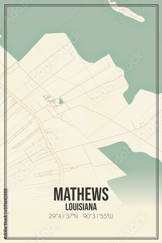 Retro US city map of Mathews, Louisiana. Vintage street map. photo