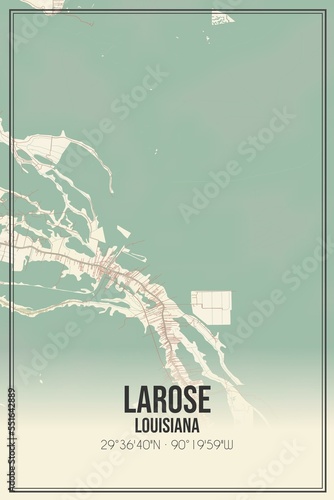 Retro US city map of Larose, Louisiana. Vintage street map. photo