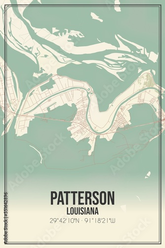 Retro US city map of Patterson, Louisiana. Vintage street map. photo
