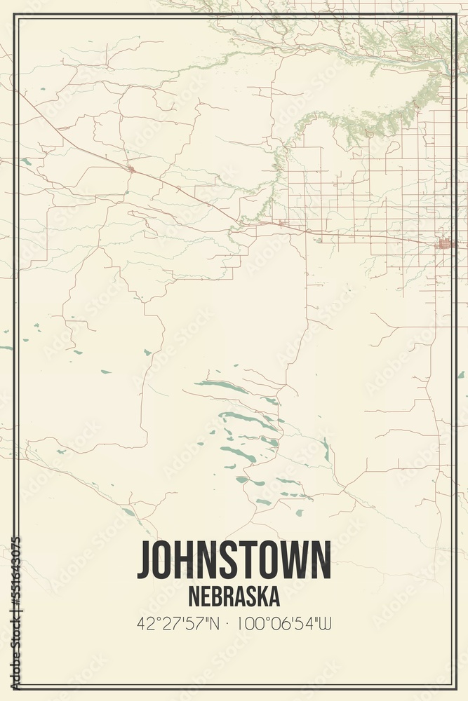 Fototapeta premium Retro US city map of Johnstown, Nebraska. Vintage street map.