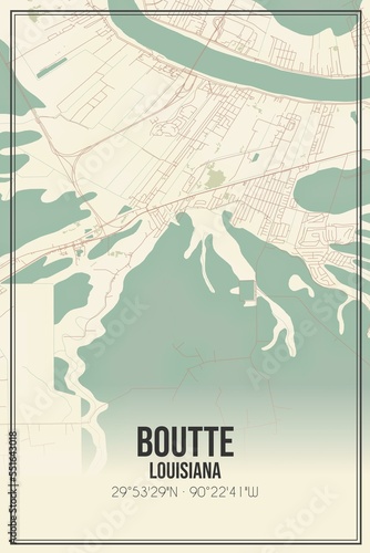 Retro US city map of Boutte, Louisiana. Vintage street map. photo