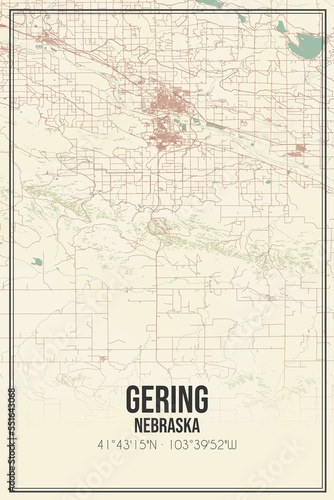 Fototapeta Naklejka Na Ścianę i Meble -  Retro US city map of Gering, Nebraska. Vintage street map.