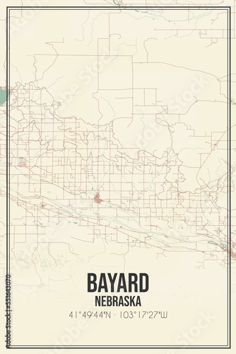 Retro US city map of Bayard, Nebraska. Vintage street map. photo