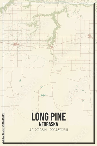 Retro US city map of Long Pine  Nebraska. Vintage street map.
