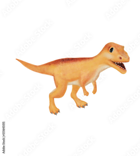Watercolor illustration of cute Tyrannosaurus rex. Idea for children’s art, cartoon, books, magazines, banner, icons, stickers