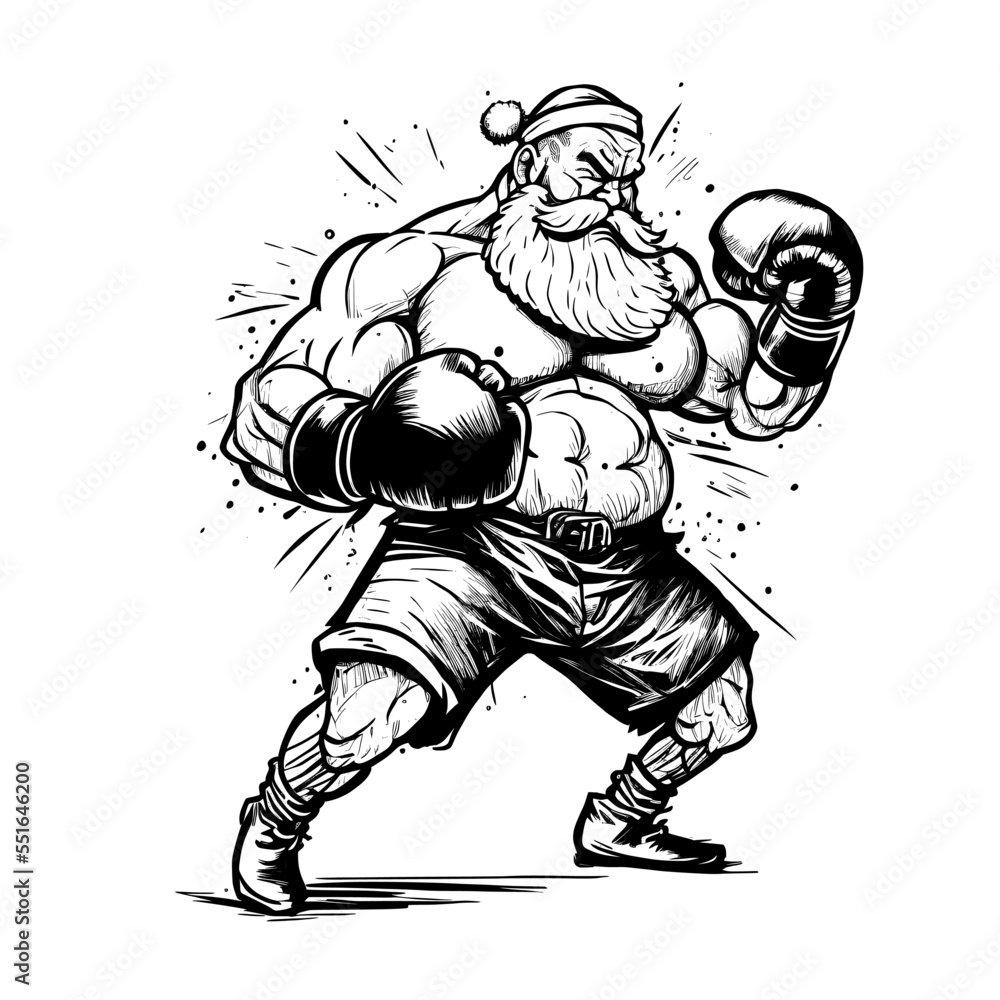 Sketch of Santa Claus in Dynamic pose wearing boxing gloves Sketch of Santa Claus in Dynamic pose wearing boxing gloves