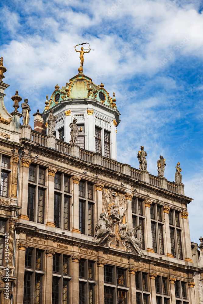 Top dome of the Baker's Guild building in the Grand Place, the famous city square, in Brussels, Belgium. Also known as Le Roy d'Espagne or House of the Corporation of Bakers