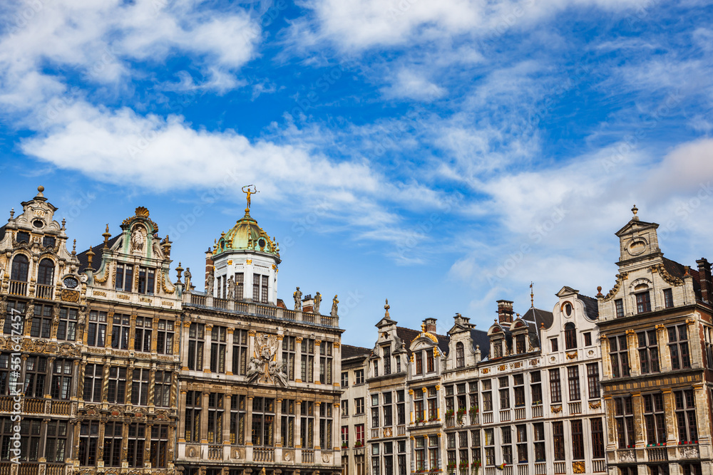 Gothic style guild houses in the historic Grand Place city square in Brussels, Belgium