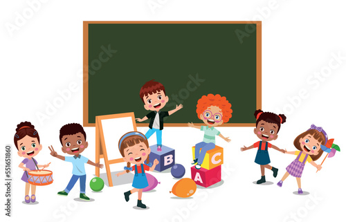 back to school school classroom and cute happy students