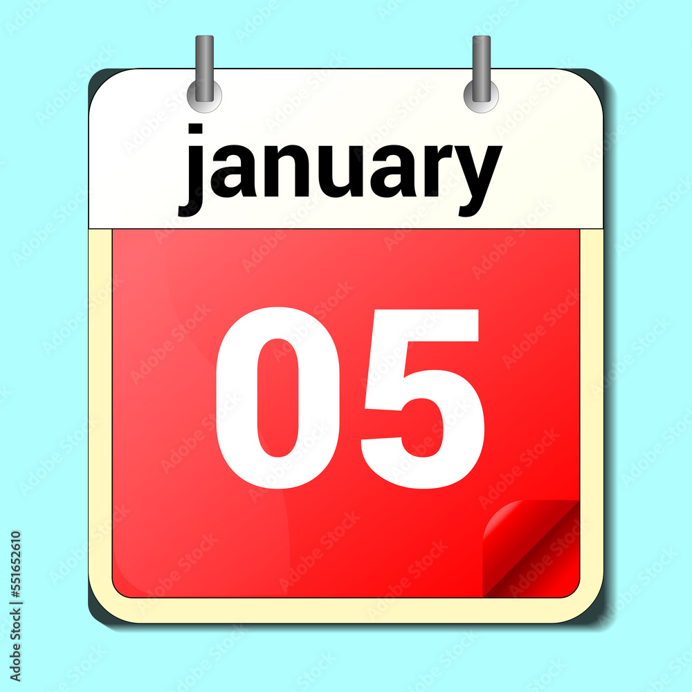 day on the calendar, vector image format, January 5 day on the calendar, vector image format, January 5