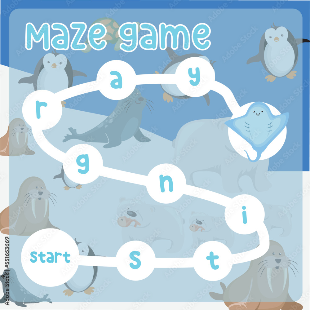 Maze game for children with animal theme. Preschool worksheet ...