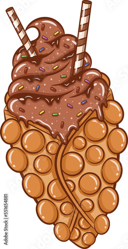 Hong Kong egg bubble waffle with chocolate ice cream