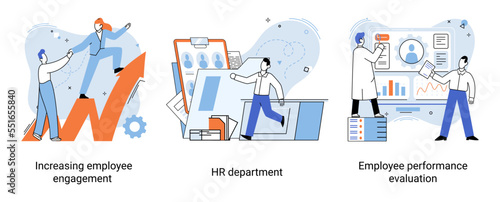 Business concepts human resourses HR department, increasing employee engagement, worker performance evaluation. Personal staff training for business development, motivation for evolution of initiative