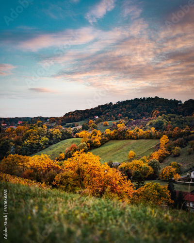 Autumn sunset over the hill in Croatia