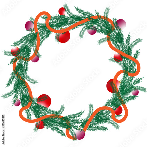 Ligth green chtistmas wreath with orange ribbon and red toys