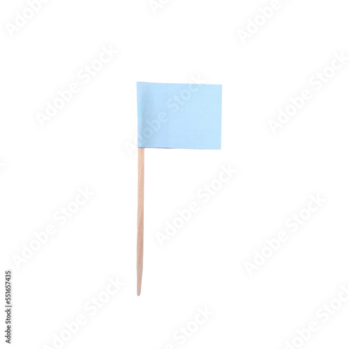 Small light blue paper flag isolated on white