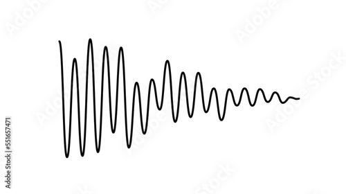 Sinusoid fading signal. Black curve sound wave. Voice or music audio concept. Pulsating line. Fading out electronic radio graphic.