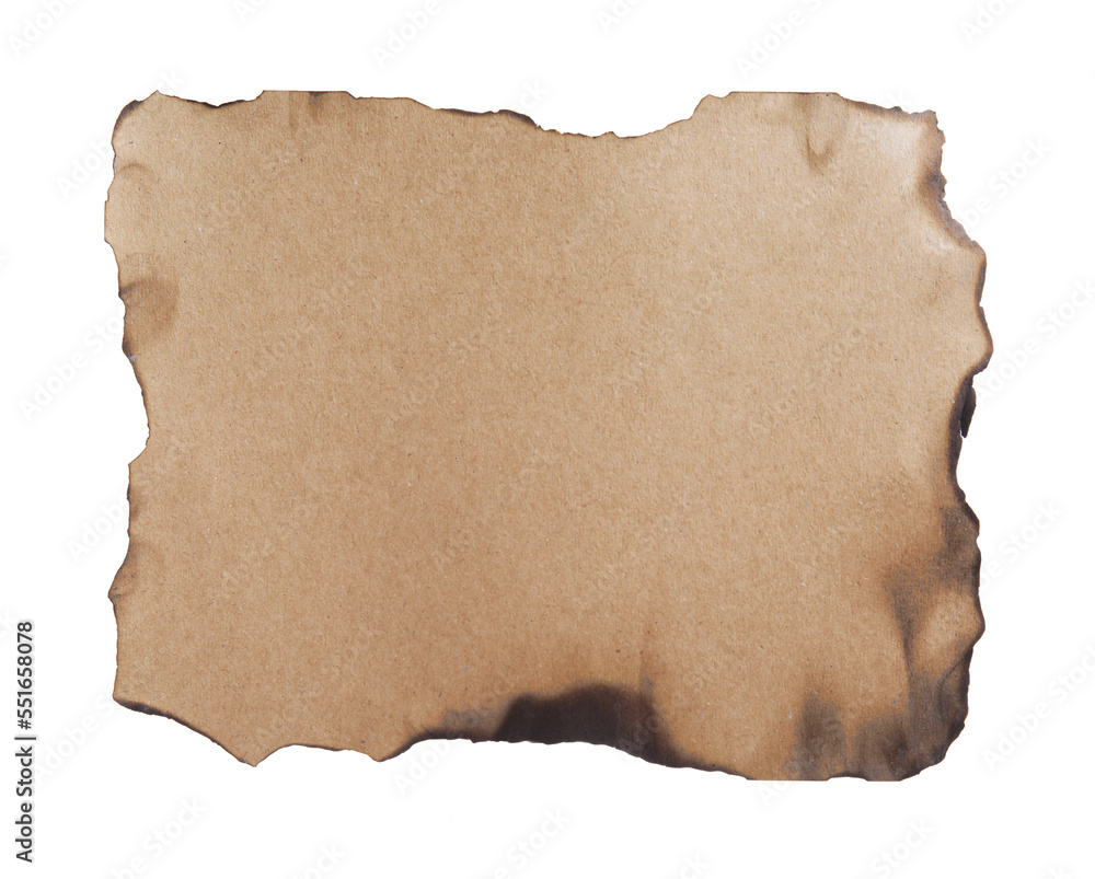 Piece of paper with dark burnt borders isolated on white. Space for text Piece of paper with dark burnt borders isolated on white. Space for text