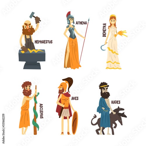 Ancient Greek Gods and Mythological Deities of Olympia Vector Set