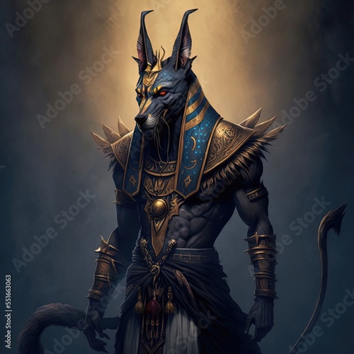 The ancient Egyptian god of death and the world of the dead, the terrible Anubis. Fantasy character of Egypt. AI
