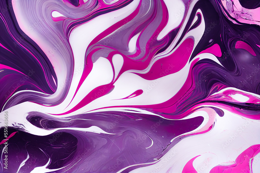 Violet fuchsia pink and white marble abstract background. Decorative acrylic paint pouring rock marble texture. Horizontal Purple Violet and white wavy abstract pattern.
