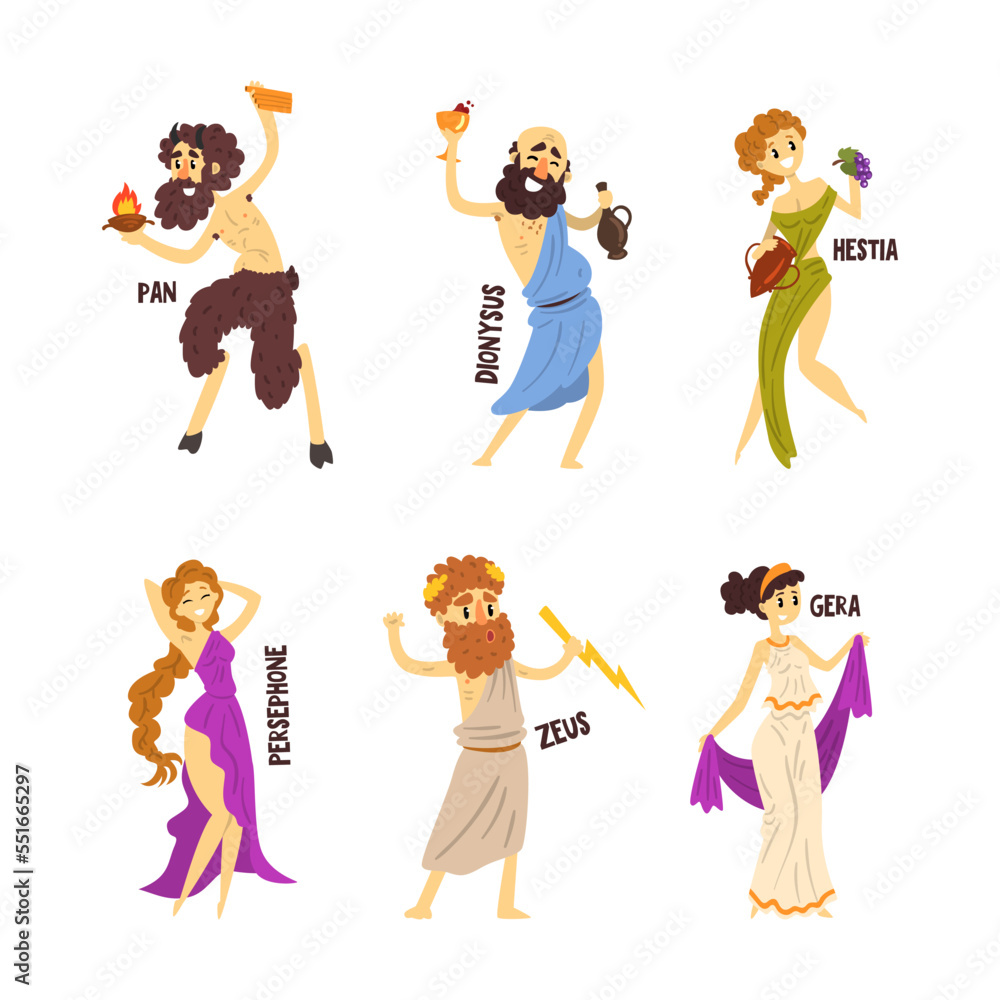 Ancient Greek Gods and Mythological Deities of Olympia Vector Set Stock ...