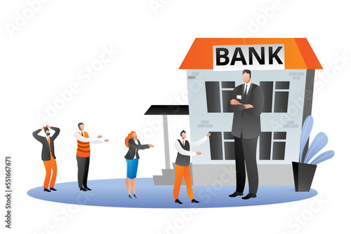Bank financial crisis, economic fall vector illustration. No finance for loans and credits, business bancrupcy. Concept for finance failure.
