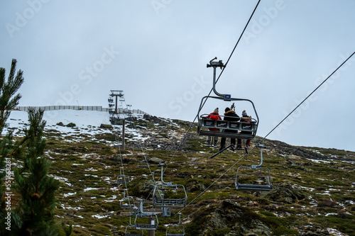 View of ski lift in Sierra Nevada Capped Mountain