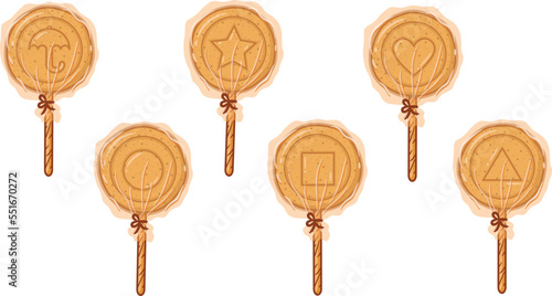 set of Korean Dalgona candy shapes with wrap and stick