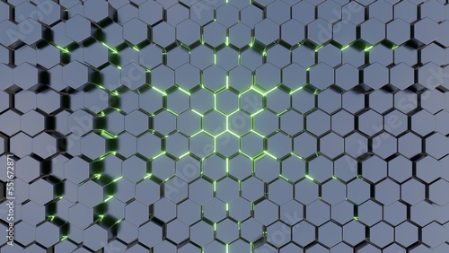 Dynamic Hexagons. Abstract 3d background. Black geometric backdrop.