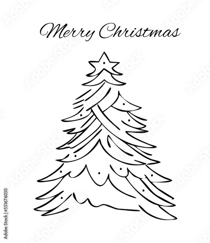 Christmas greeting drawing with Christmas tree