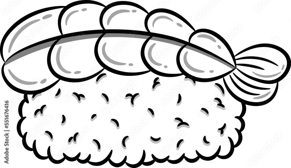Japanese Sushi rice with shrimp cute drawing sketch for coloring Japanese Sushi rice with shrimp cute drawing sketch for coloring