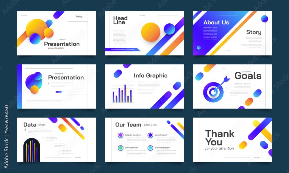 Modern and Colorful Presentation Template Design with Infographic Elements. Use for Presentation, Branding, Marketing, Advertising, Annual Report, Banner, Cover, Landing Page, and Website Design Modern and Colorful Presentation Template Design with Infographic Elements. Use for Presentation, Branding, Marketing, Advertising, Annual Report, Banner, Cover, Landing Page, and Website Design