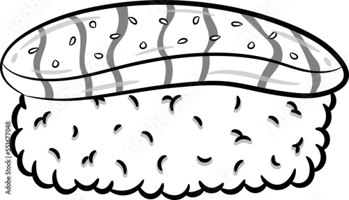 Japanese Sushi rice with tuna cute drawing sketch for coloring