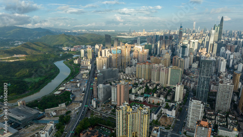 Fototapeta Naklejka Na Ścianę i Meble -  Shenzhen ,China - Circa 2022: Aerial view of landsccape in Shenzhen city, China