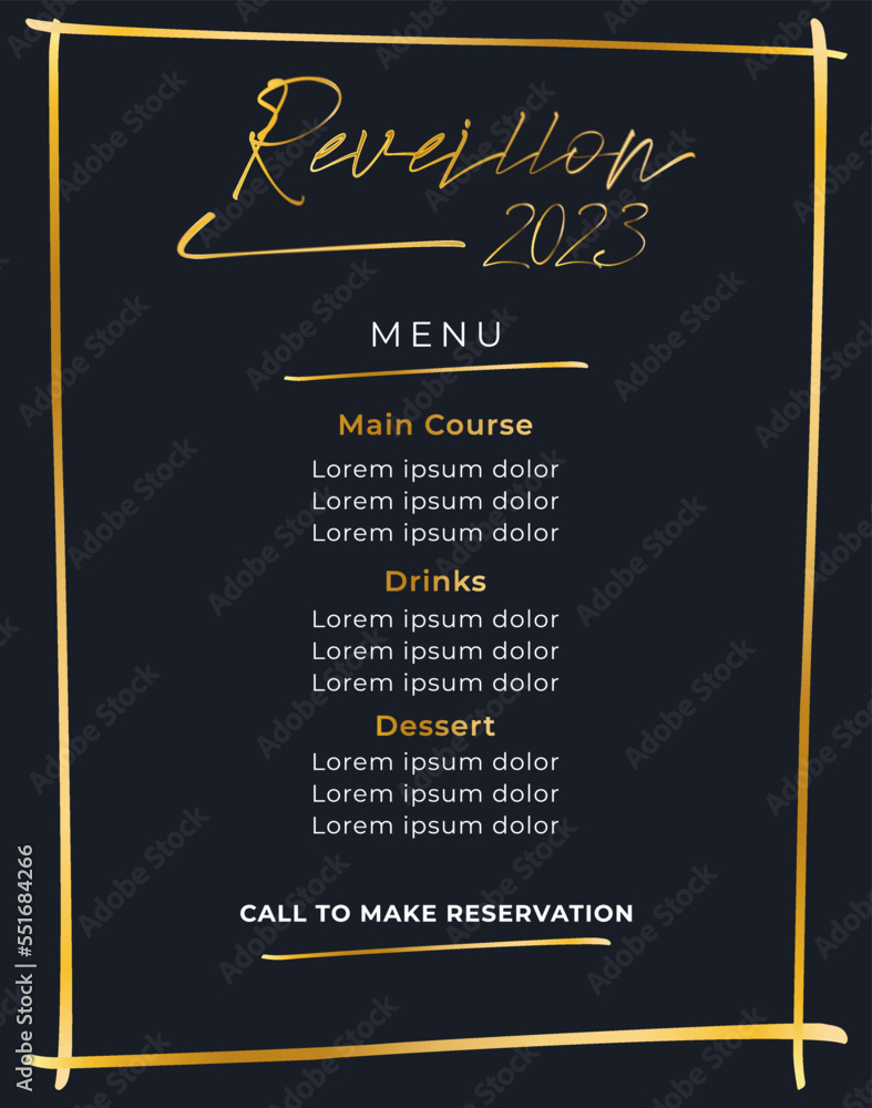 Reveillon 2023 restaurant menu vector illustration Stock Vector Adobe Reveillon 2023 restaurant menu vector illustration Stock Vector Adobe