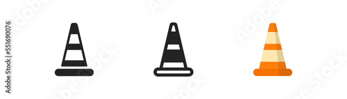Road cone outline icon. Attention sign. Road accident symbol. Traffic orange conus. Simple flat design.