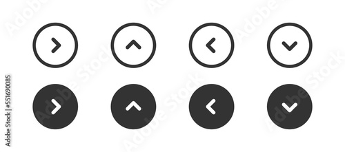 Navigation arrow in circle outline icon. Minimalistic button for ui concept. Next, up, down, right, left button for web site. Simple flat design.
