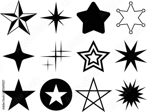 Star collection. nautical star, shining star, sheriff star, line.