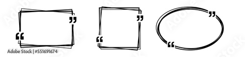 Quote box frame set.Geometric frames with quote marks. Templates of texting black line quote frames .Texting quote boxes isolated on white background.
