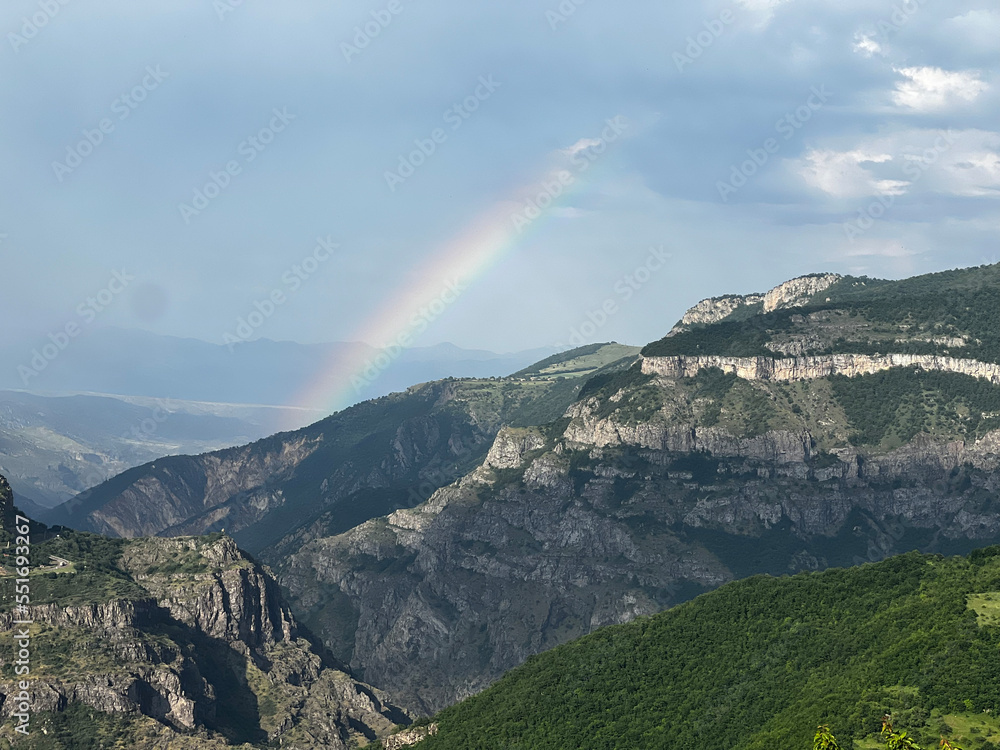 Rainbow over a mountain valley in Armenia