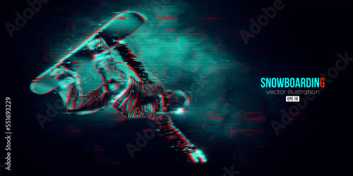 Abstract silhouette of a snowboarding on blue background. The snowboarder man doing a trick. Carving. Vector illustration