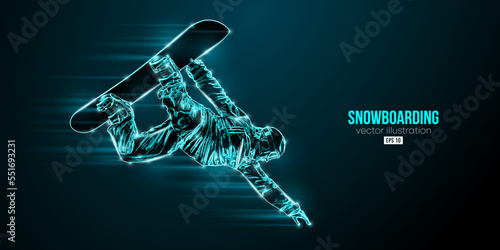 Abstract silhouette of a snowboarding on blue background. The snowboarder man doing a trick. Carving. Vector illustration