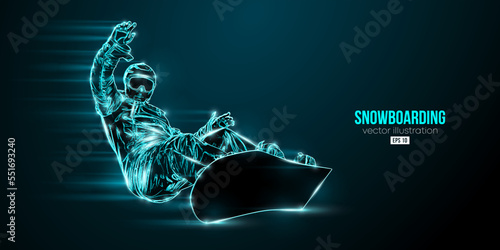 Abstract silhouette of a snowboarding on blue background. The snowboarder man doing a trick. Carving. Vector illustration