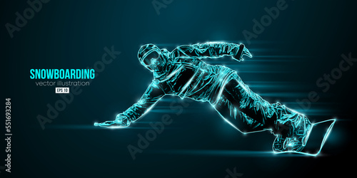Abstract silhouette of a snowboarding on blue background. The snowboarder man doing a trick. Carving. Vector illustration