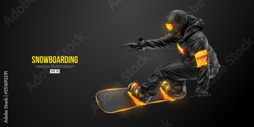 Abstract silhouette of a snowboarding on black background. The snowboarder man doing a trick. Carving. Vector illustration