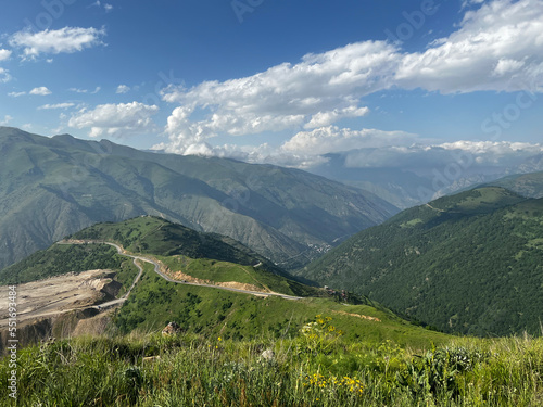 Beautiful mountain range with green valleys near Meghri Pass in Armenia